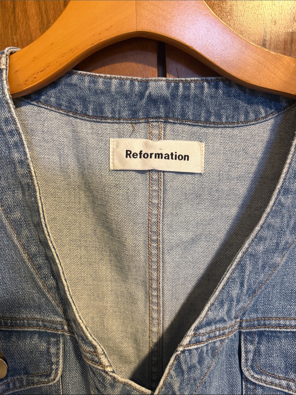 Reformation Light Blue Sleeveless Denim Button Dress - Picture 2 of 8